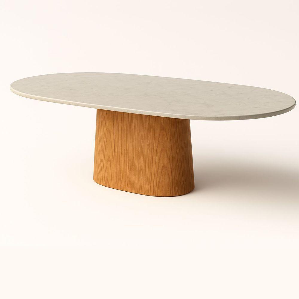 Mesa De Jantar Oblongo 244x137 Cm Freijó Tampo Mármore Branco Extra - 3