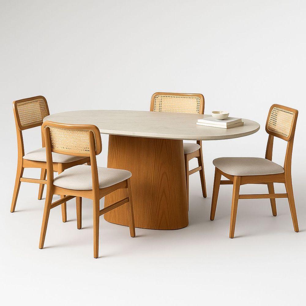 Mesa De Jantar Oblongo 244x137 Cm Freijó Tampo Mármore Branco Extra - 4