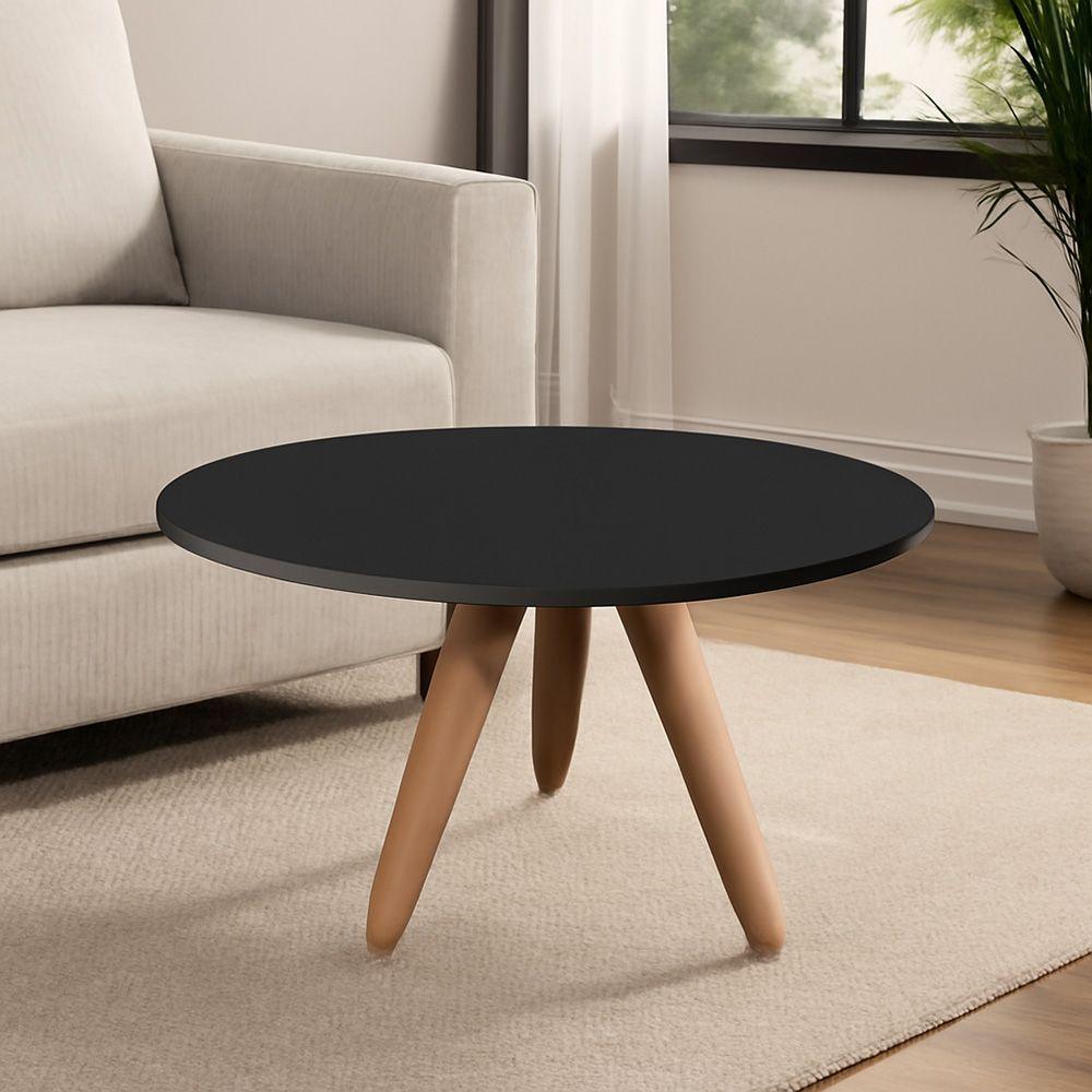 Mesa De Centro Redonda Para Sala Pé De Madeira Retrô Camila B04 - D'rossi Preto - 1