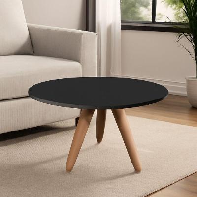 Mesa De Centro Redonda Para Sala Pé De Madeira Retrô Camila B04 - D'rossi Preto