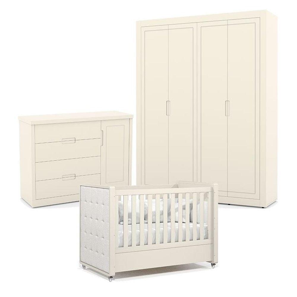 Quarto De Bebe 4 Portas Tutto New Off White Com Capitonê New Boucle - Matic - 1