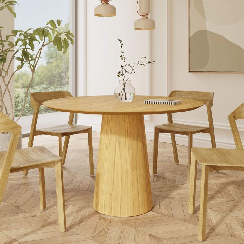 Mesa De Jantar Redonda 120cm Scandi 6 Lugares Lamina Natural De Madeira Damasco - 2