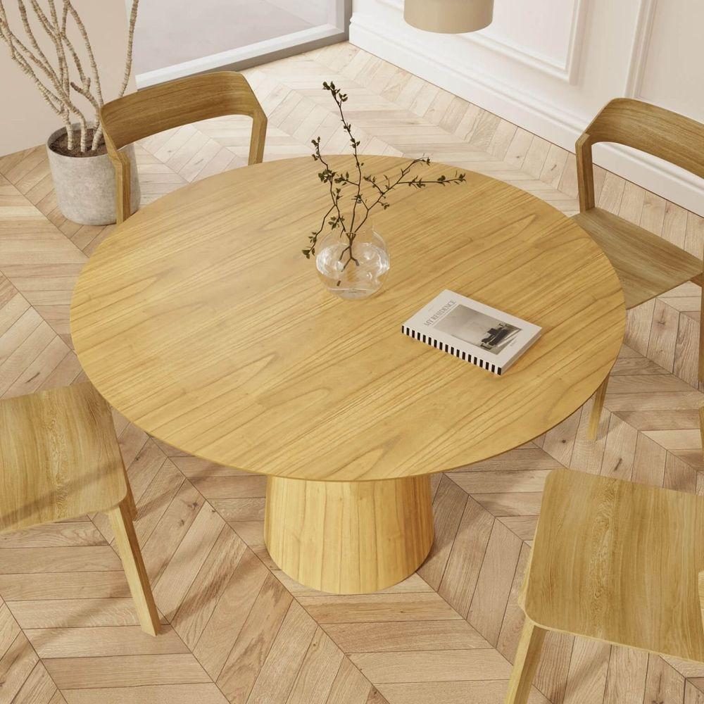 Mesa De Jantar Redonda 120cm Scandi 6 Lugares Lamina Natural De Madeira Damasco - 3