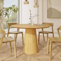Mesa De Jantar Redonda 120cm Scandi 6 Lugares Lamina Natural De Madeira Damasco - 2
