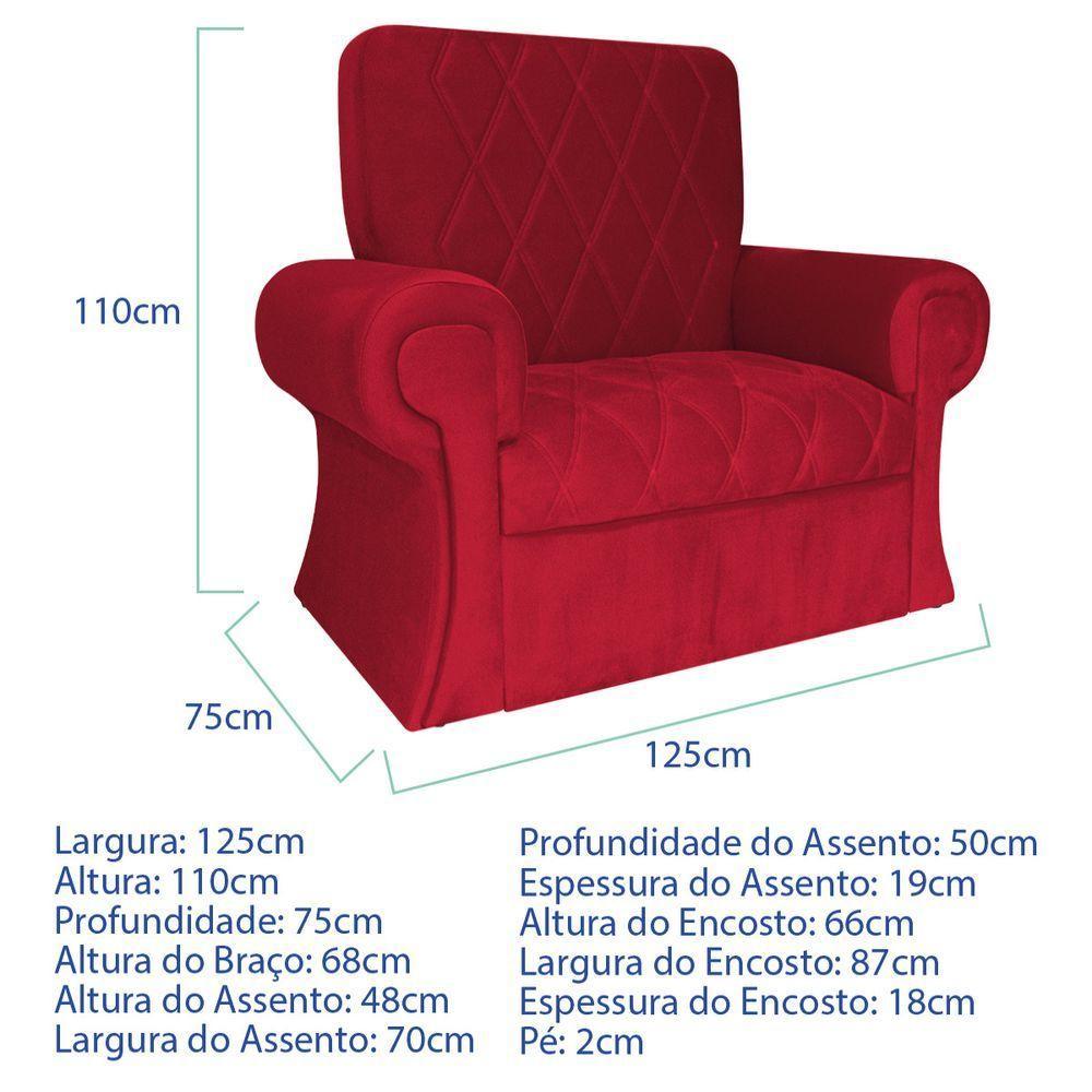 Poltrona Natalina Papai Noel Santa Claus Suede Cor Vermelho - 3