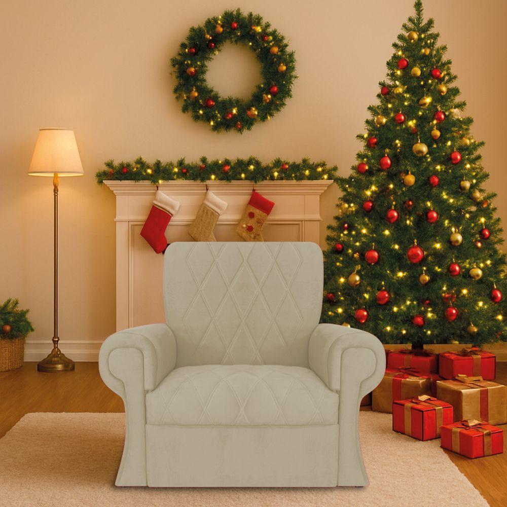 Poltrona Natalina Papai Noel Santa Claus Suede Bege - 1