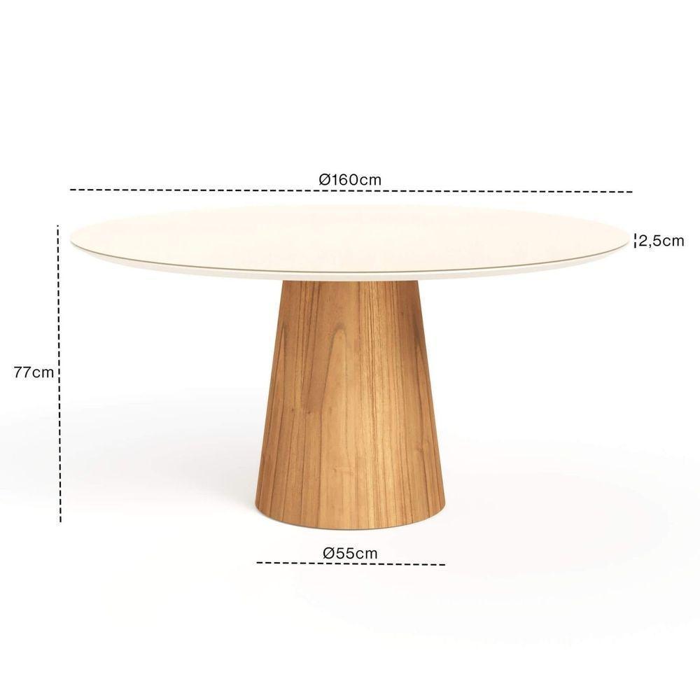 Mesa De Jantar Redonda 160cm Scandi 8 Lugares Lamina Natural De Madeira Off White Vidro - 5