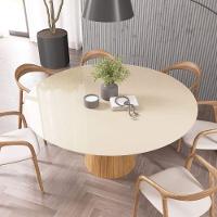Mesa De Jantar Redonda 160cm Scandi 8 Lugares Lamina Natural De Madeira Off White Vidro - 3