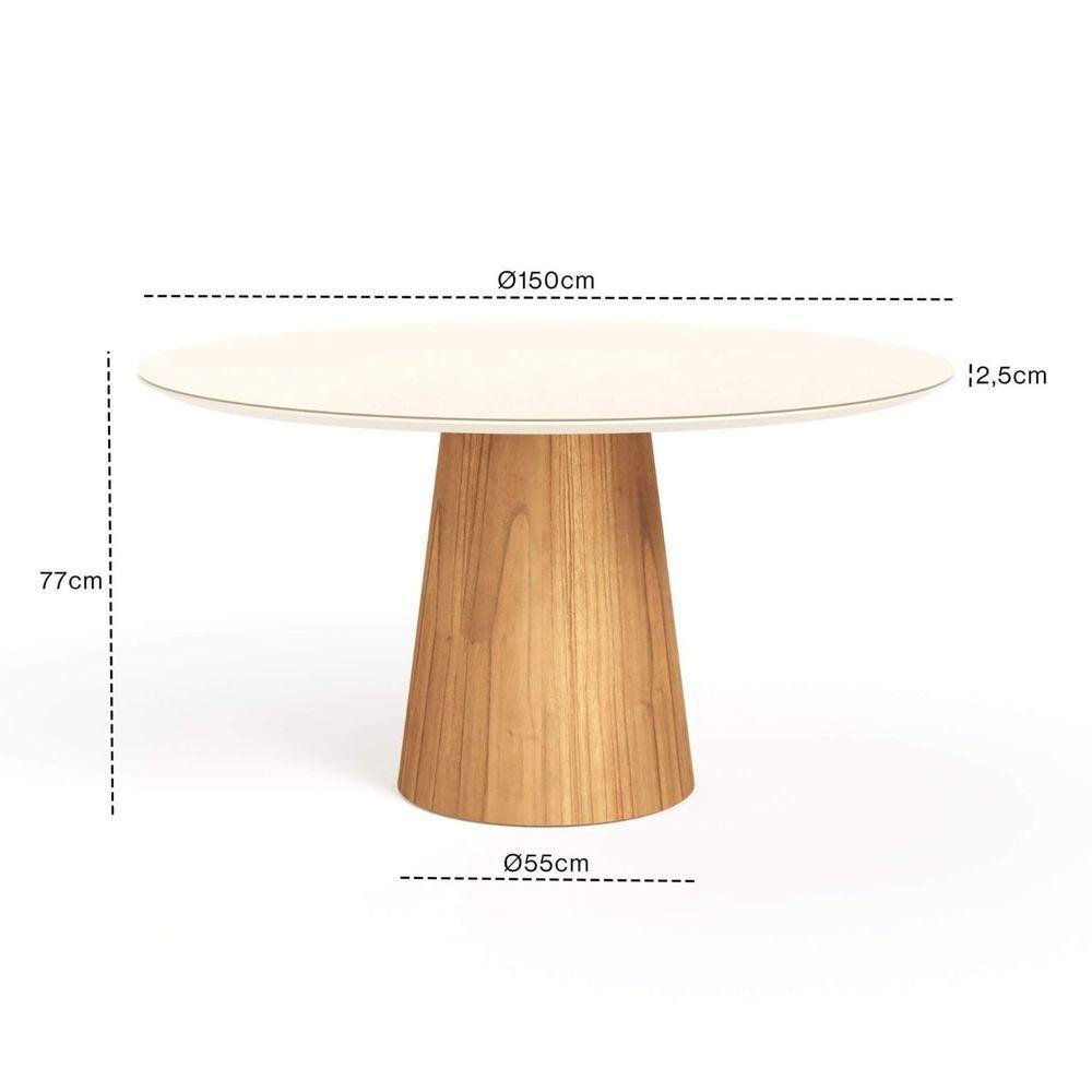 Mesa De Jantar Redonda 150cm Scandi 8 Lugares Lamina Natural De Madeira Off White Vidro - 5
