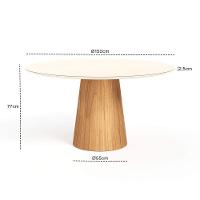 Mesa De Jantar Redonda 150cm Scandi 8 Lugares Lamina Natural De Madeira Off White Vidro - 5