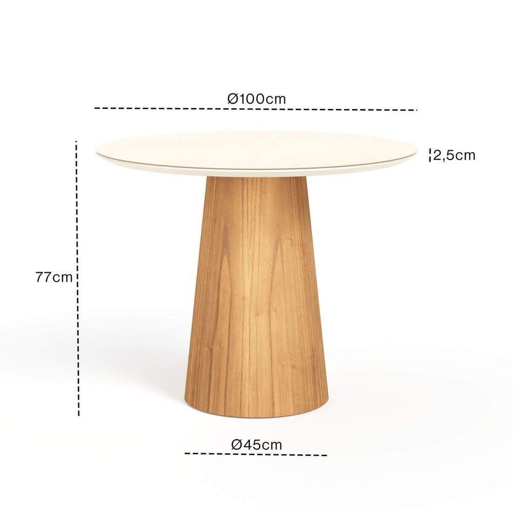 Mesa De Jantar Redonda 100cm Scandi 4 Lugares Lamina Natural De Madeira Off White Vidro - 3
