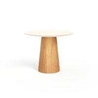 Mesa De Jantar Redonda 100cm Scandi 4 Lugares Lamina Natural De Madeira Off White Vidro - 1