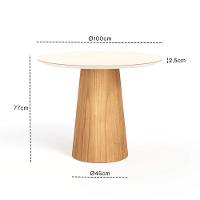 Mesa De Jantar Redonda 100cm Scandi 4 Lugares Lamina Natural De Madeira Off White Vidro - 3
