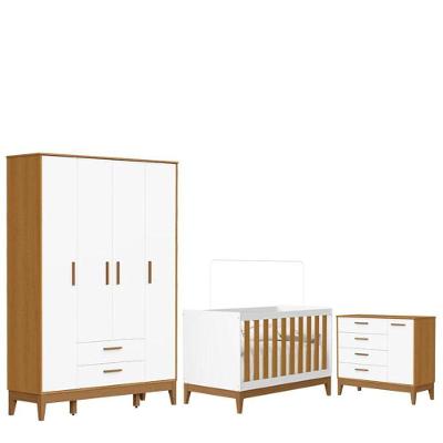 Quarto de Bebê Flip MDF 147cm Branco Acetinado Savana com Cômoda Sapateira Reller Móveis