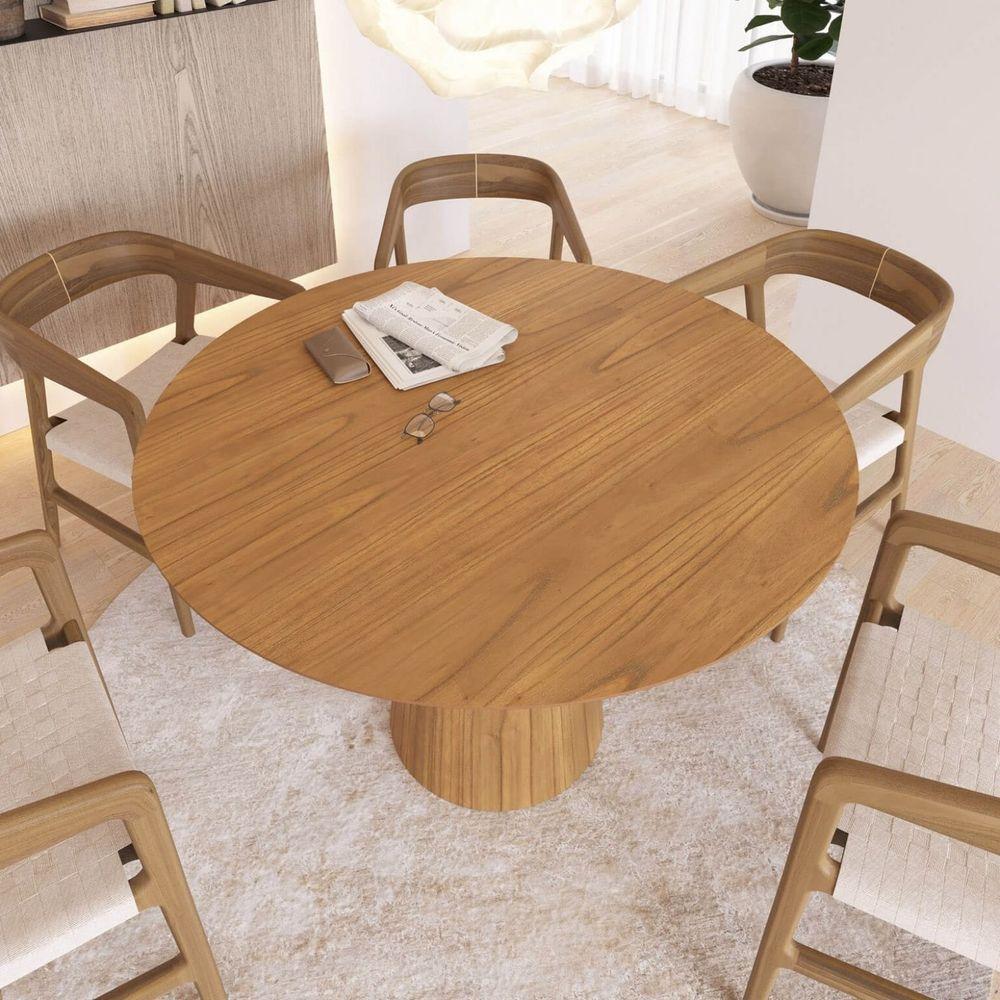 Mesa De Jantar Redonda 120cm Scandi 6 Lugares Lamina Natural De Madeira Mel - 2