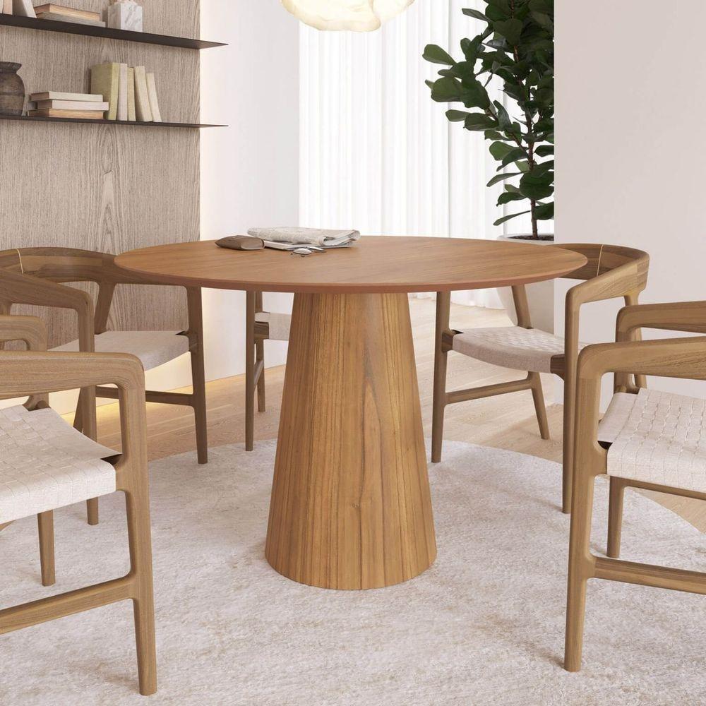 Mesa De Jantar Redonda 120cm Scandi 6 Lugares Lamina Natural De Madeira Mel - 3