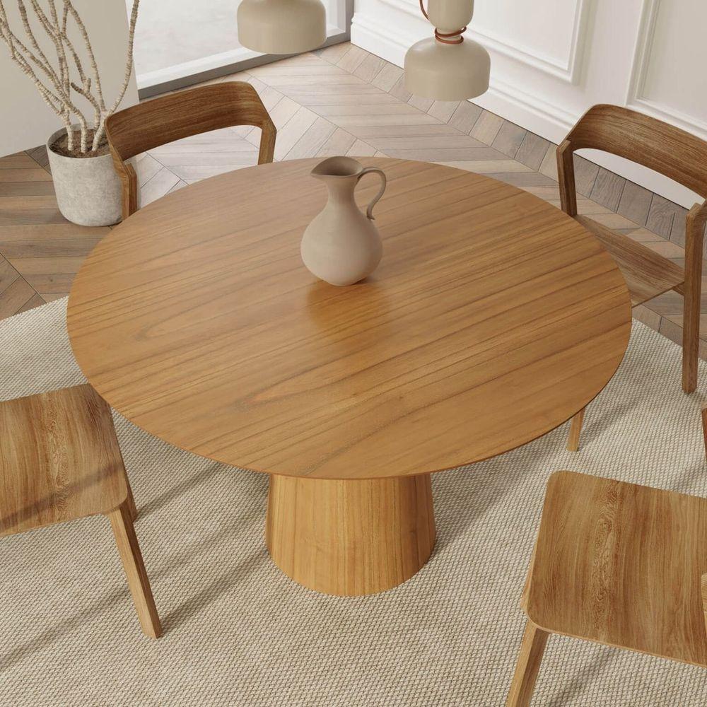 Mesa De Jantar Redonda 120cm Scandi 6 Lugares Lamina Natural De Madeira Mel - 4