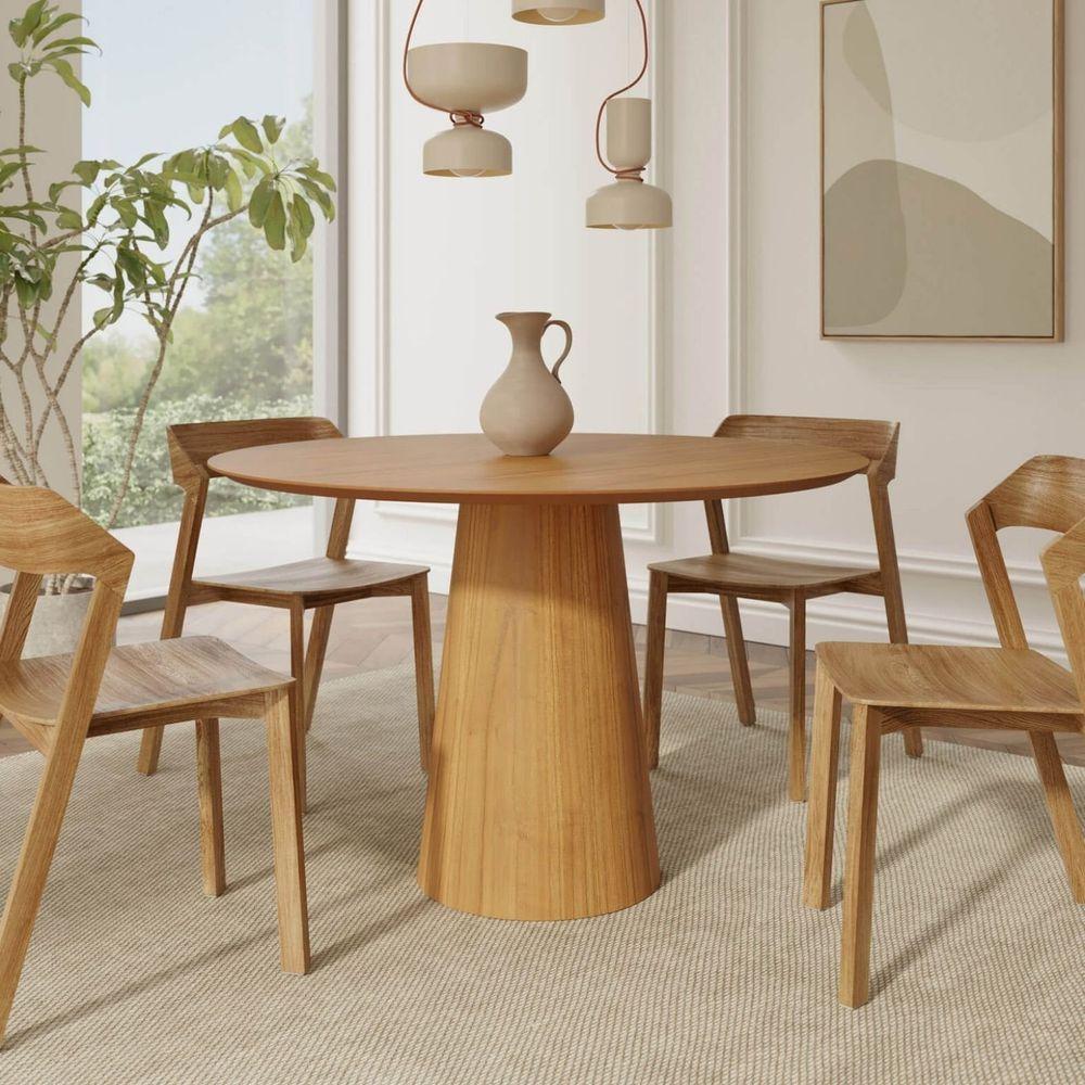 Mesa De Jantar Redonda 120cm Scandi 6 Lugares Lamina Natural De Madeira Mel - 5
