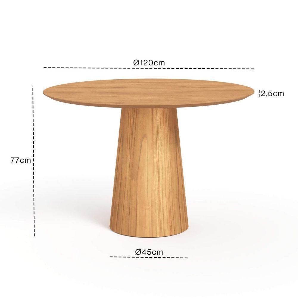 Mesa De Jantar Redonda 120cm Scandi 6 Lugares Lamina Natural De Madeira Mel - 6