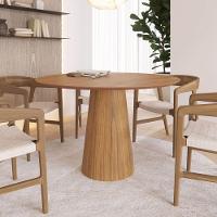 Mesa De Jantar Redonda 120cm Scandi 6 Lugares Lamina Natural De Madeira Mel - 3
