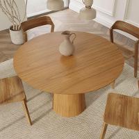 Mesa De Jantar Redonda 120cm Scandi 6 Lugares Lamina Natural De Madeira Mel