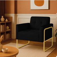 Poltrona Sala Industrial Alta Tubo Dourado Elisa Suede D03 - D'rossi Preto - 1