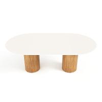 Mesa De Jantar West 200cm X 100cm 6 Lugares Lâmina Natural De Madeira Off White Vidro - 2