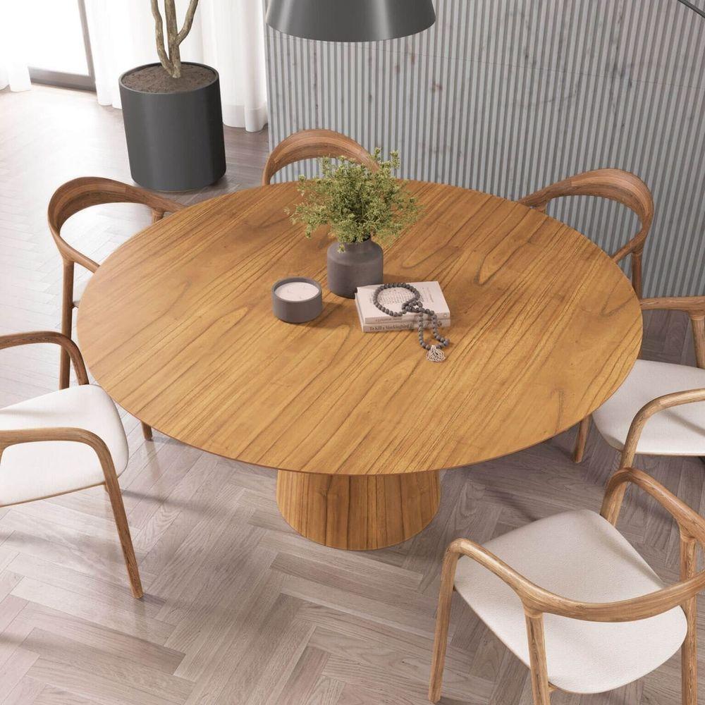 Mesa De Jantar Redonda 160cm Scandi 8 Lugares Lamina Natural De Madeira Mel - 3
