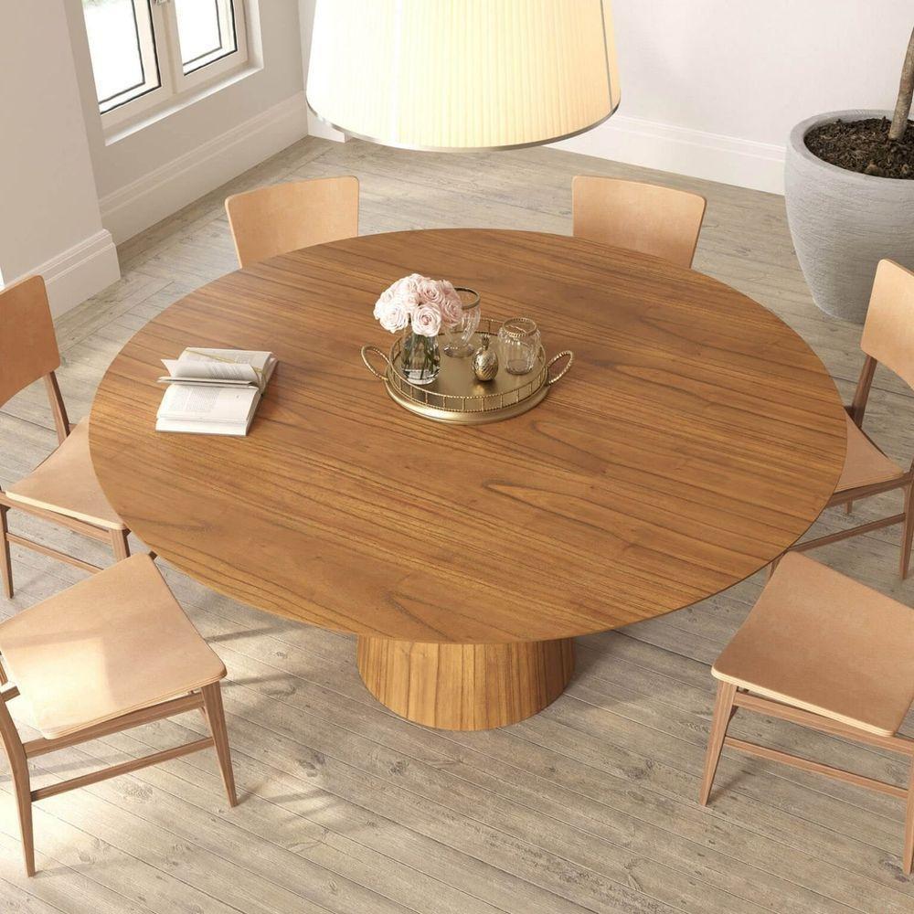 Mesa De Jantar Redonda 160cm Scandi 8 Lugares Lamina Natural De Madeira Mel - 5