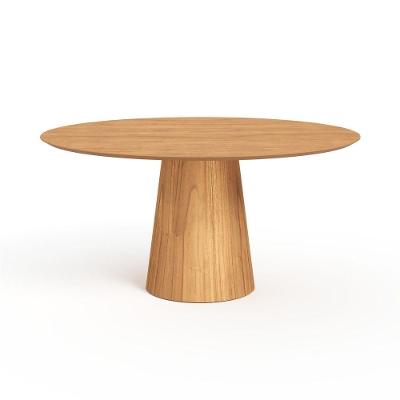 Mesa De Jantar Redonda 160cm Scandi 8 Lugares Lamina Natural De Madeira Mel