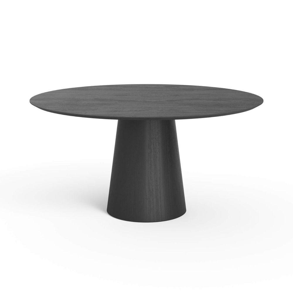 Mesa De Jantar Redonda 160cm Scandi 8 Lugares Lamina Natural De Madeira Preto - 1