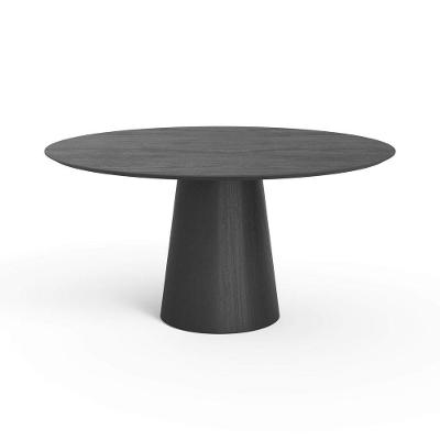 Mesa De Jantar Redonda 160cm Scandi 8 Lugares Lamina Natural De Madeira Preto