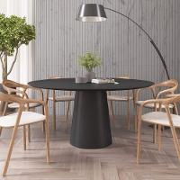 Mesa De Jantar Redonda 160cm Scandi 8 Lugares Lamina Natural De Madeira Preto - 3