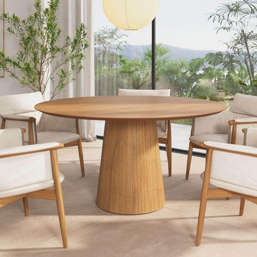 Mesa De Jantar Redonda 150cm Scandi 8 Lugares Lamina Natural De Madeira Mel - 2