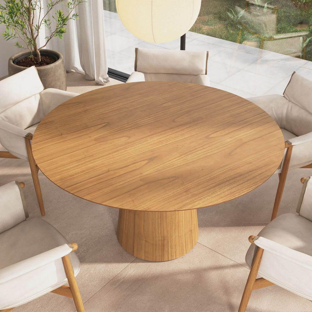 Mesa De Jantar Redonda 150cm Scandi 8 Lugares Lamina Natural De Madeira Mel - 3
