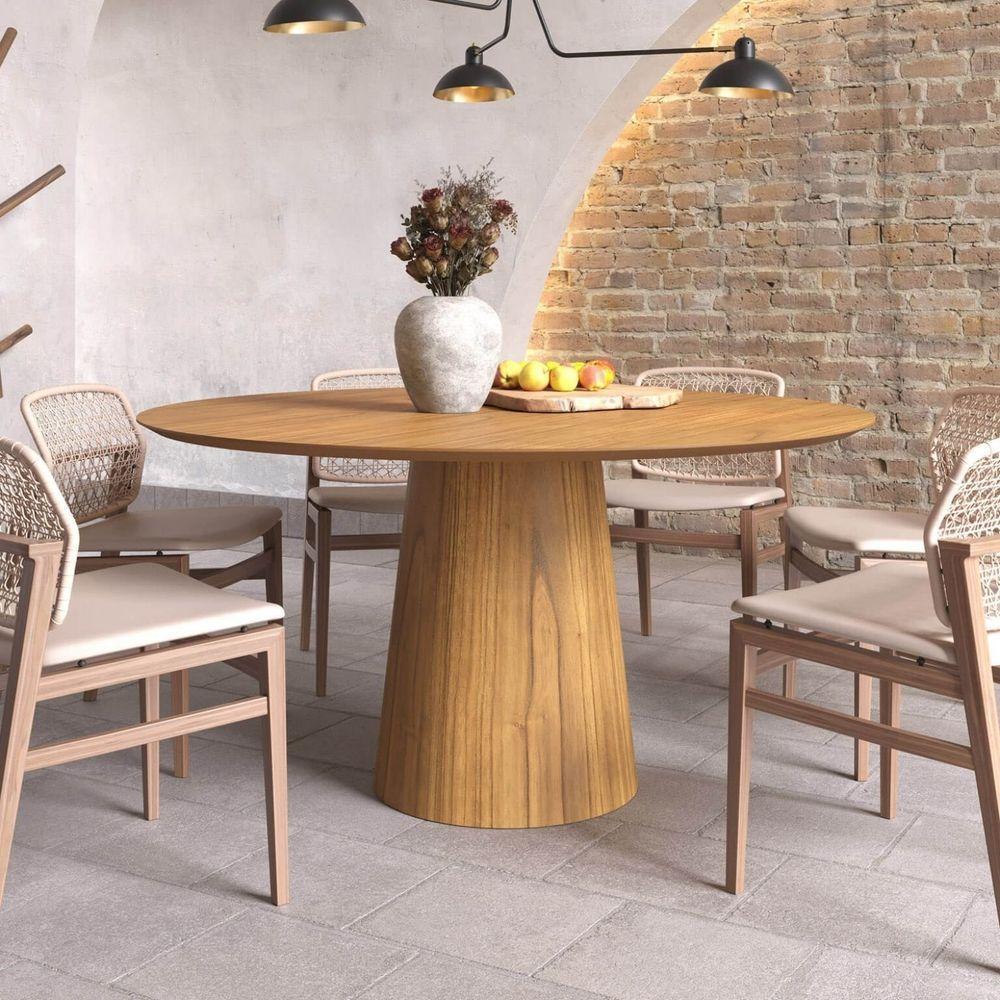 Mesa De Jantar Redonda 150cm Scandi 8 Lugares Lamina Natural De Madeira Mel - 4