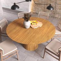 Mesa De Jantar Redonda 150cm Scandi 8 Lugares Lamina Natural De Madeira Mel - 5