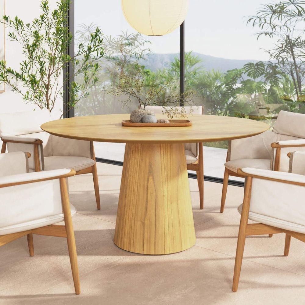 Mesa De Jantar Redonda 150cm Scandi 8 Lugares Lamina Natural De Madeira Damasco - 3