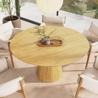 Mesa De Jantar Redonda 150cm Scandi 8 Lugares Lamina Natural De Madeira Damasco - 2