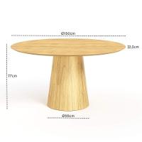 Mesa De Jantar Redonda 150cm Scandi 8 Lugares Lamina Natural De Madeira Damasco - 4