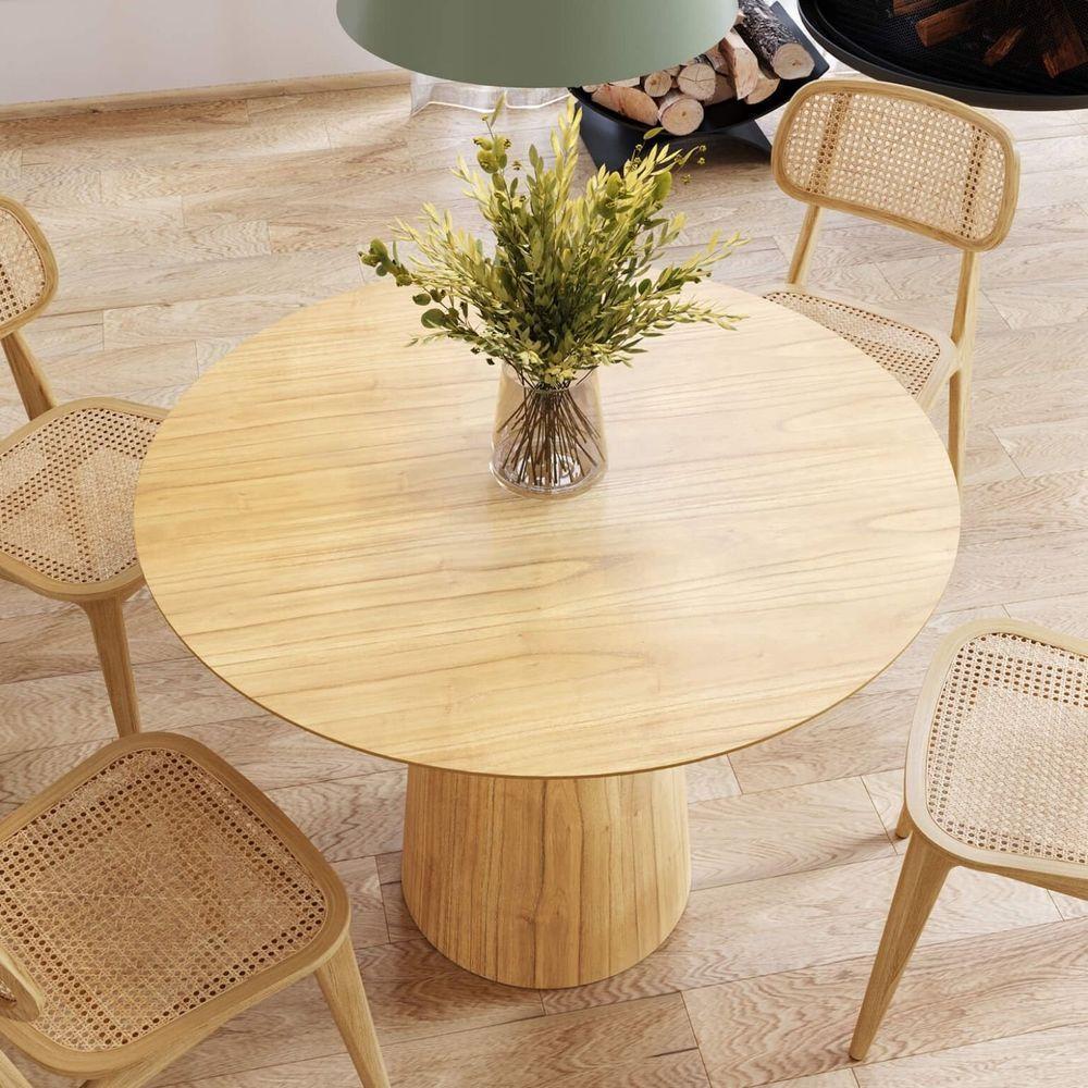 Mesa De Jantar Redonda 100cm Scandi 4 Lugares Lamina Natural De Madeira Damasco - 2