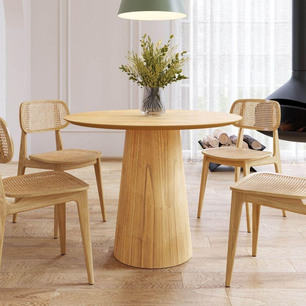 Mesa De Jantar Redonda 100cm Scandi 4 Lugares Lamina Natural De Madeira Damasco - 3