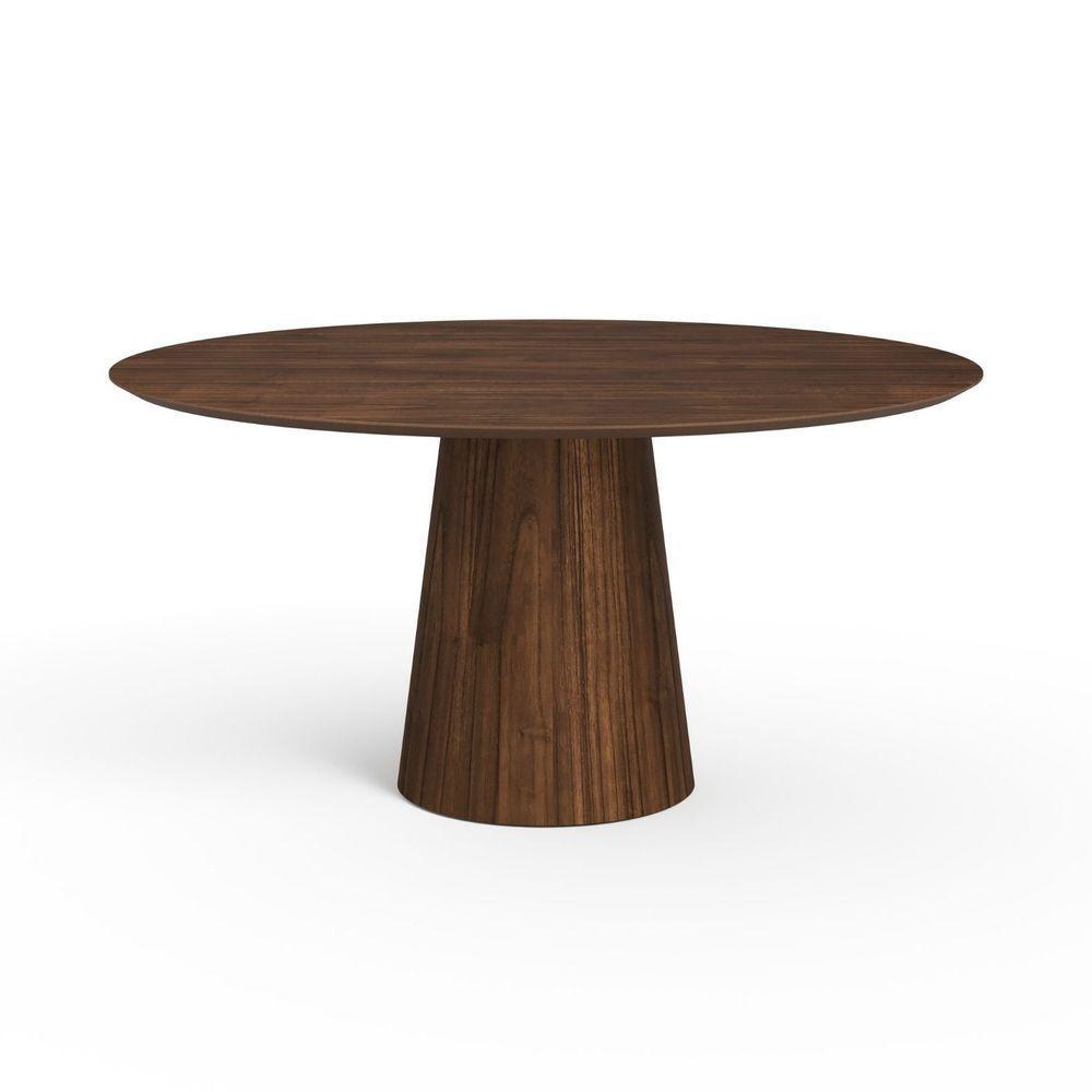 Mesa De Jantar Redonda 160cm Scandi 8 Lugares Lamina Natural De Madeira Castanho - 1