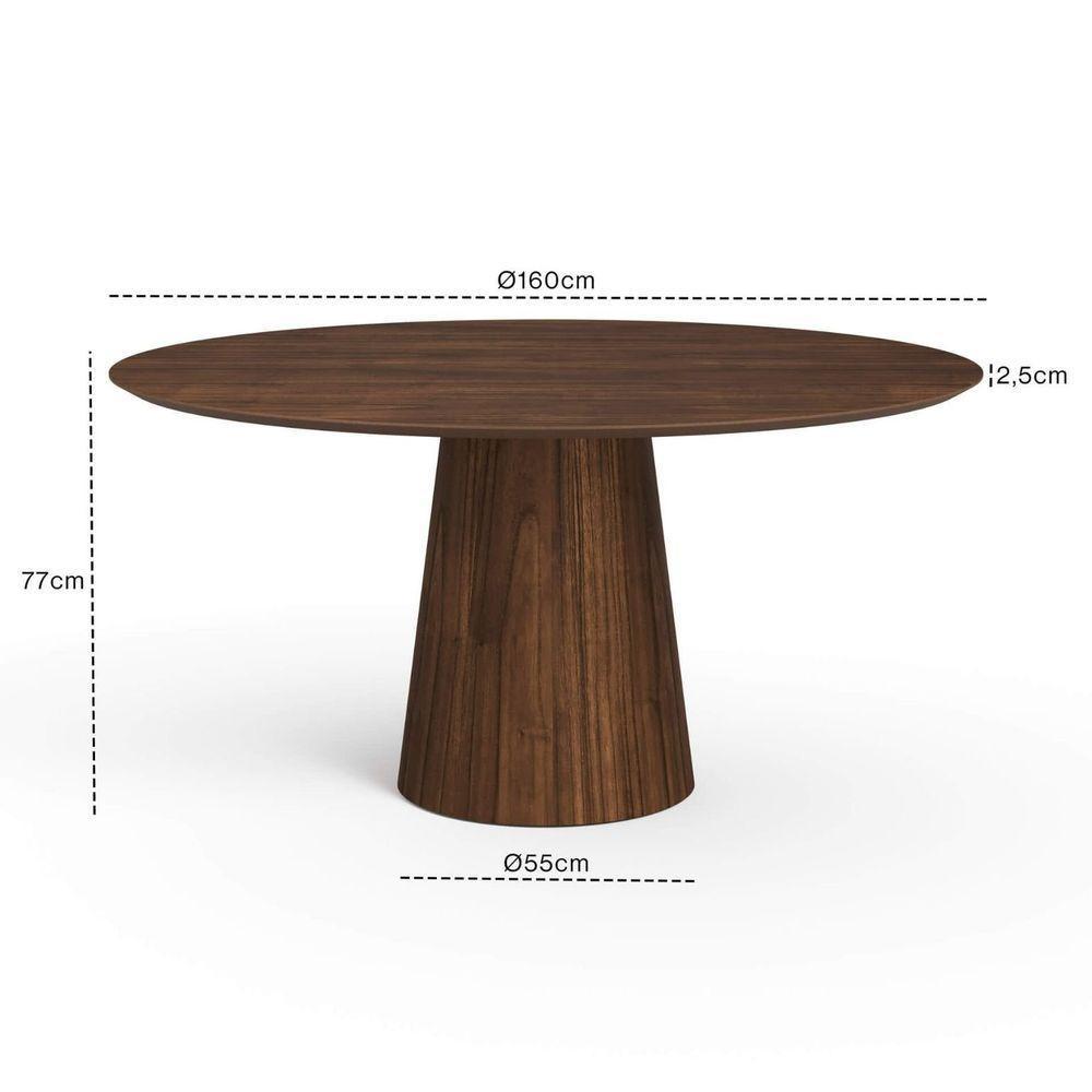 Mesa De Jantar Redonda 160cm Scandi 8 Lugares Lamina Natural De Madeira Castanho - 4