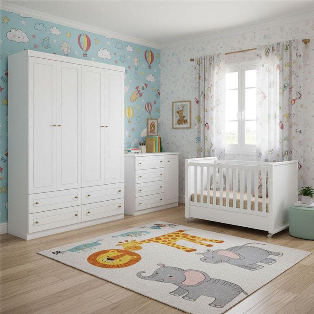 Quarto Infantil 4 Portas Mississipi Com Berço Tutto New Ambiente Branco Fosco - Matic - 1