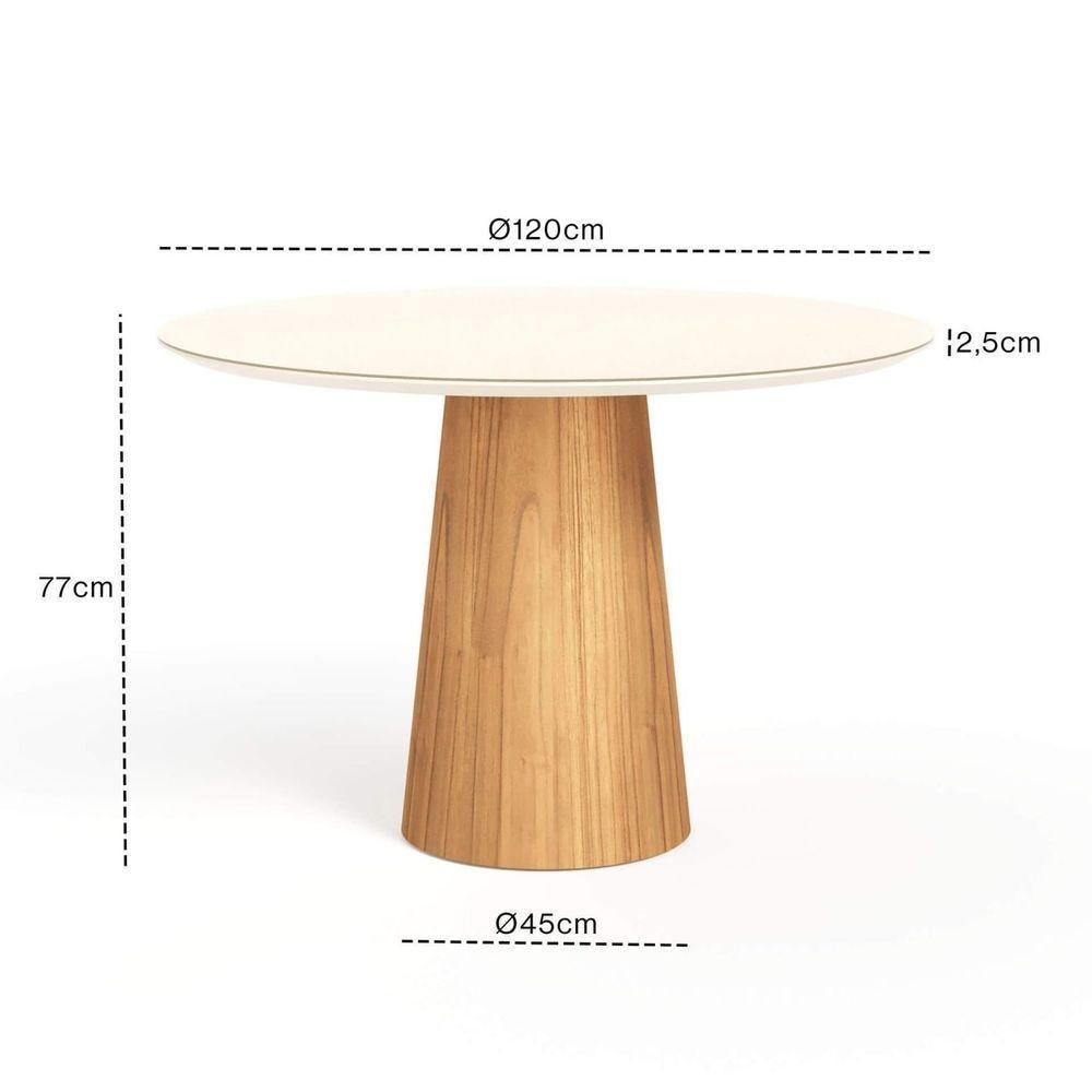Mesa De Jantar Redonda 120cm Scandi 6 Lugares Lamina Natural De Madeira Off White Vidro - 4