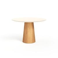 Mesa De Jantar Redonda 120cm Scandi 6 Lugares Lamina Natural De Madeira Off White Vidro - 1