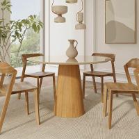 Mesa De Jantar Redonda 120cm Scandi 6 Lugares Lamina Natural De Madeira Off White Vidro - 3