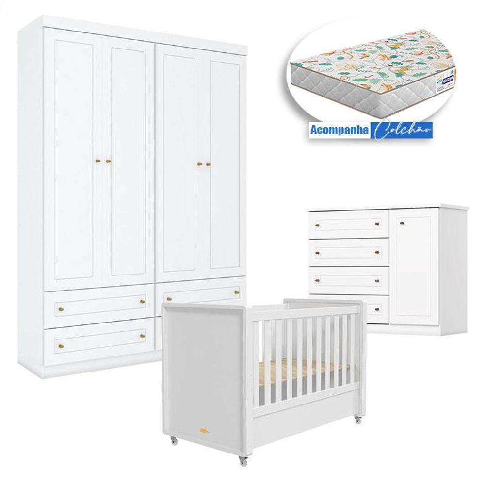 Quarto Infantil 4 Portas Mississipi Com Berço Tutto New Ambiente Branco Fosco E Colchão Gazin - Matic - 8