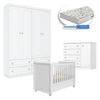 Quarto Infantil 4 Portas Mississipi Com Berço Tutto New Ambiente Branco Fosco E Colchão Gazin - Matic - 8